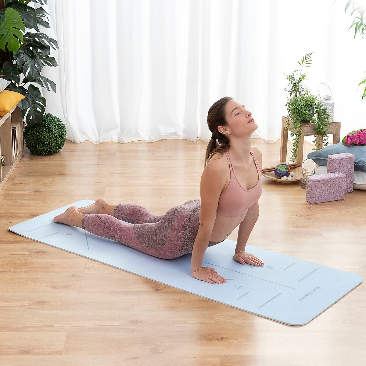 Tappetino da Yoga Antiscivolo con Linee di Posizione e Manuale per gli Esercizi Asamat InnovaGoods
